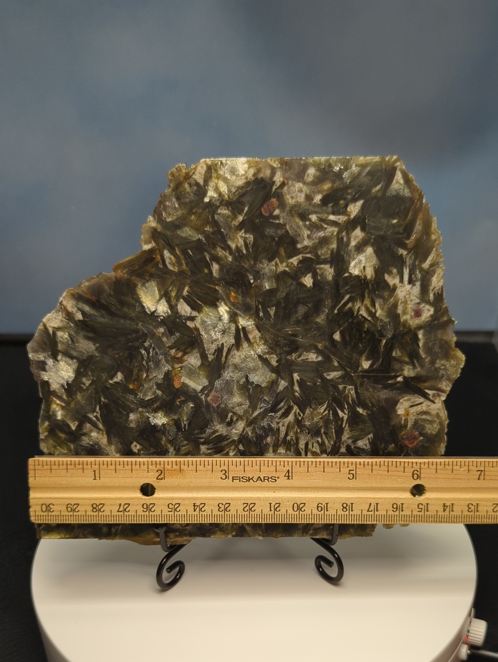 Green Mica Lepidolite with Garnet Slab - 6 3/4 X 6 Inches - Madagascar - Picture 10 of 11